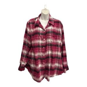 GAP Pink Plaid Button-Down Flannel Shirt. Size XXL
